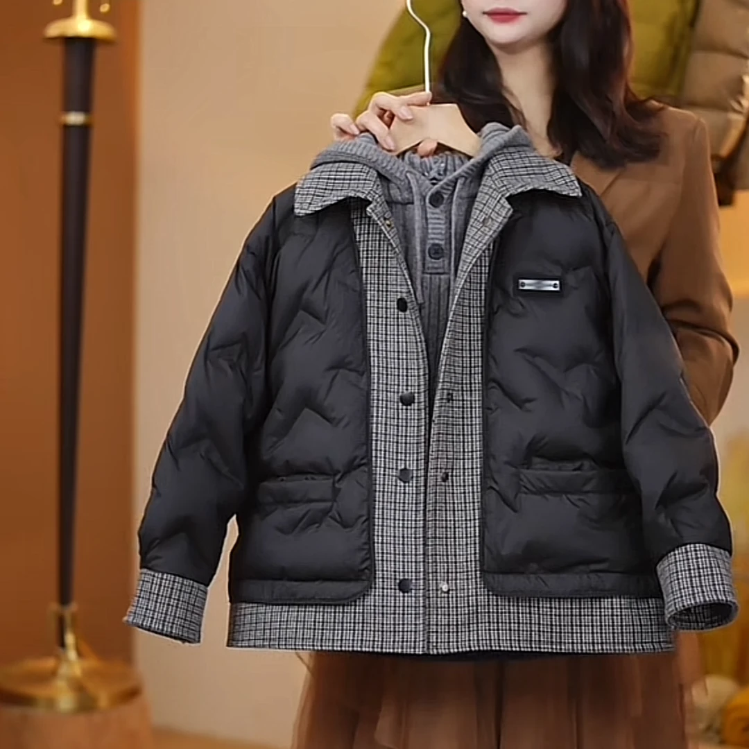 【现货】潮童千鸟格儿童90白鸭绒时尚韩版宽松保暖加厚羽绒服YG6495