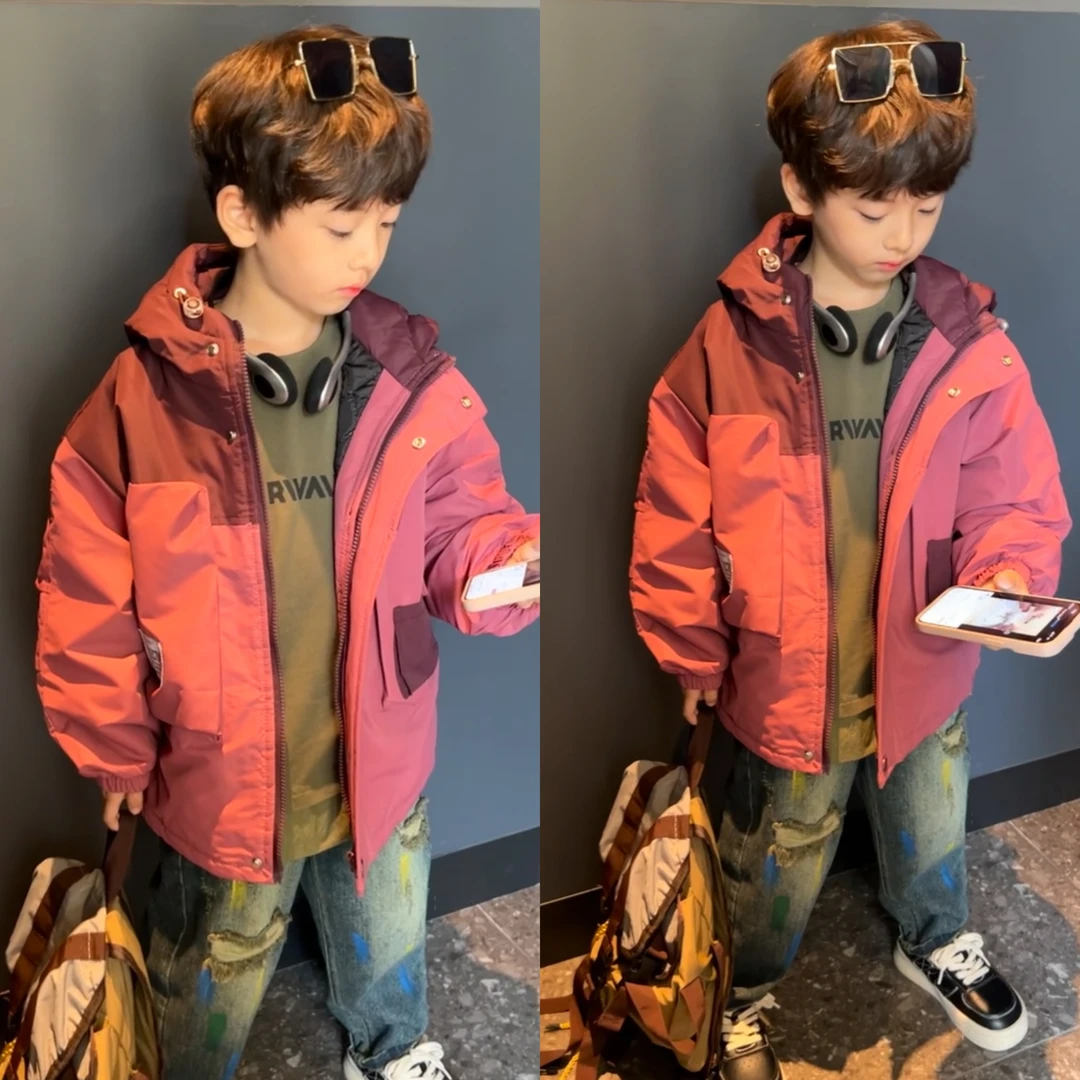 【一歌时代】儿童夹棉加厚外套中童冬季防风连帽男童夹棉外套YG5469