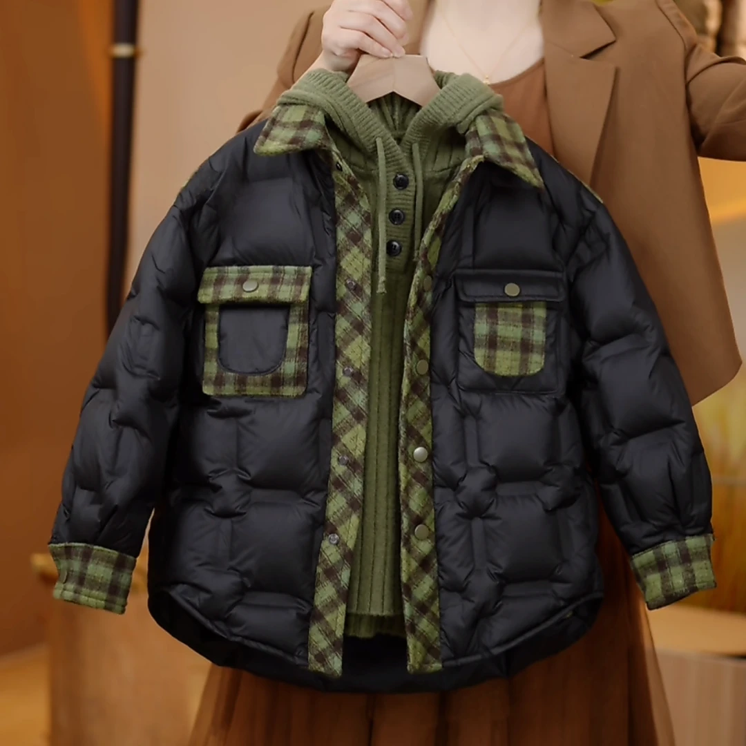 【现货】潮童90白鸭绒时尚男女童韩版宽松保暖亲子加厚羽绒服YG6587