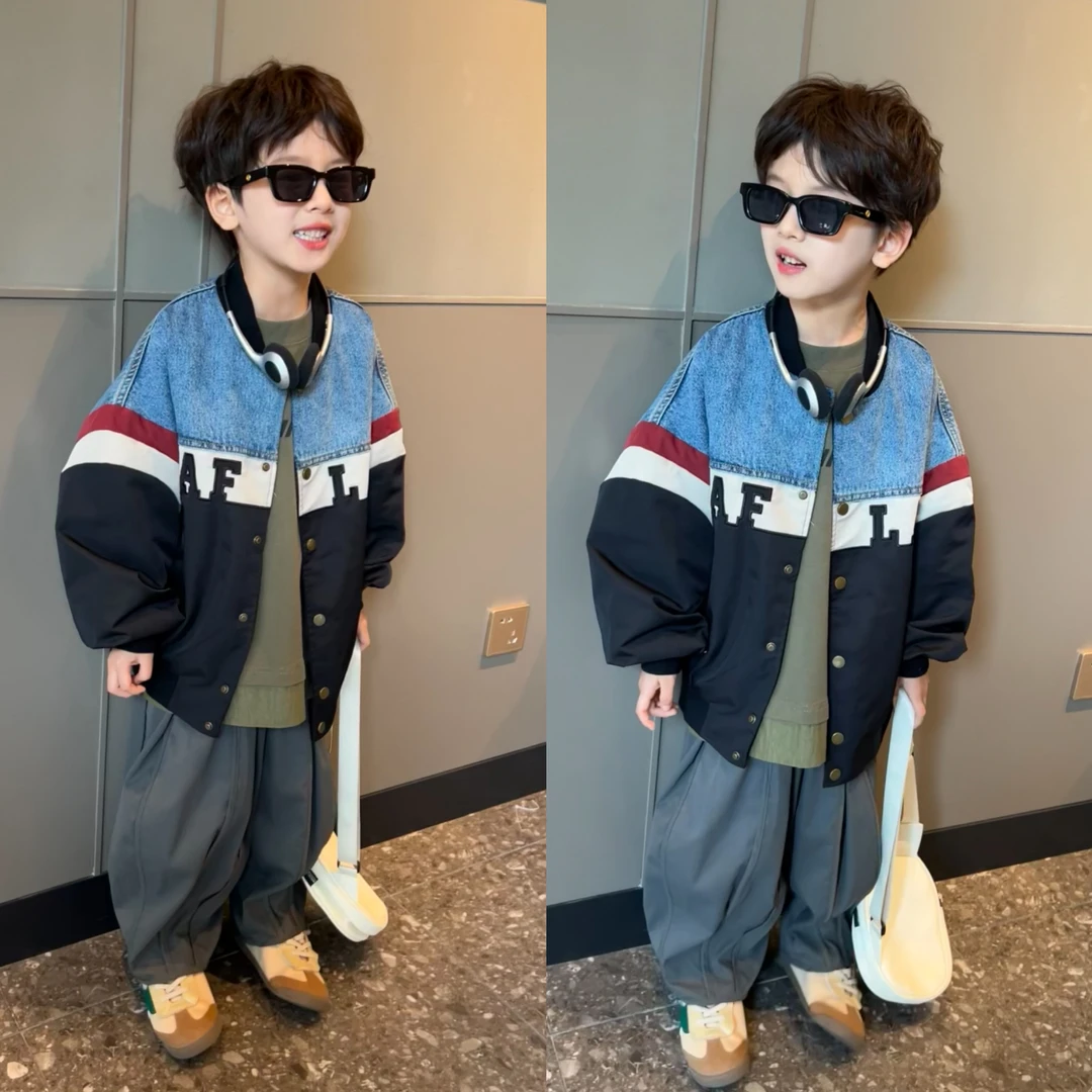 【一歌时代】儿童衬衫立领休闲儿童韩版外套男童时尚拼接长袖YG5354