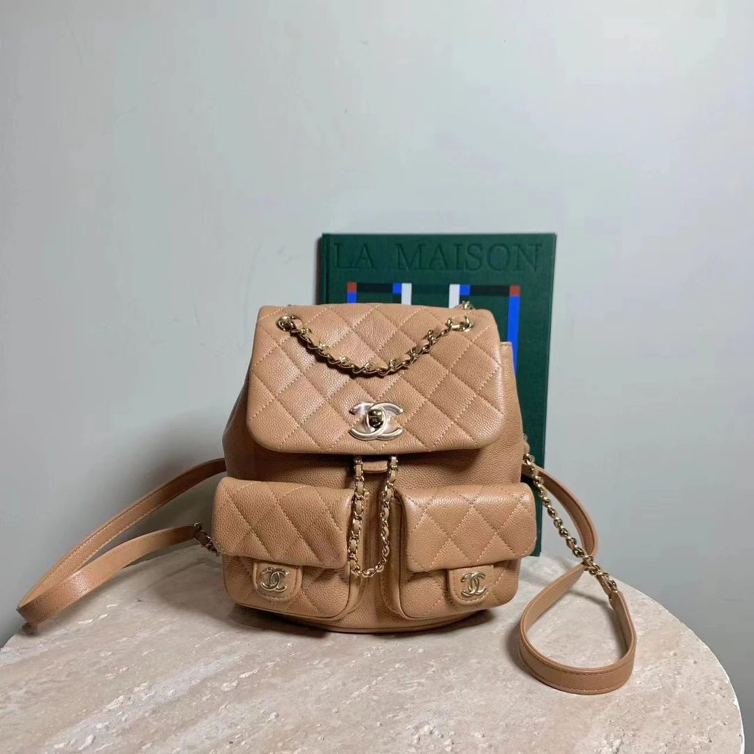 99新 Chanel/香奈儿 壹臻中古/23P奶茶色青蛙双肩包中号 10188040