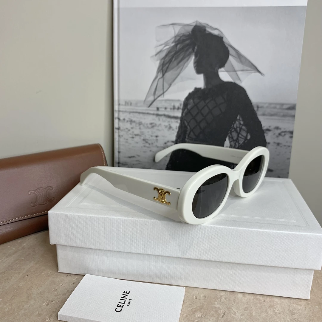 99新 Celine/思琳 壹臻中古/白框侧面logo凯旋门墨镜2557027144