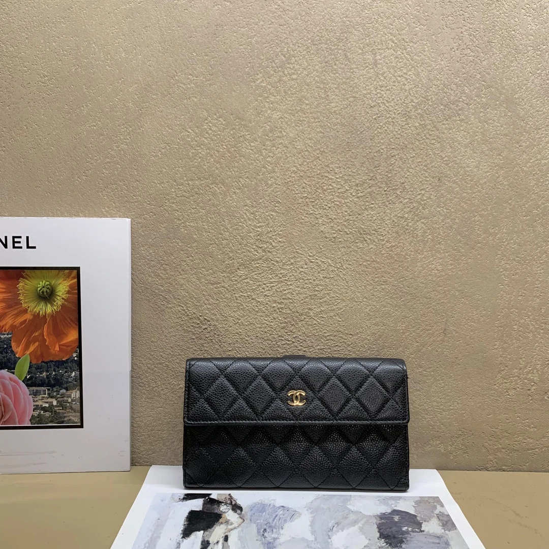 95新 Chanel/香奈儿 壹臻/黑金牛长款折叠钱包16开 57014824