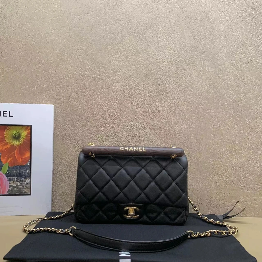 95新 Chanel/香奈儿 壹臻中古/23A黑金木质手柄 大mini 61349507