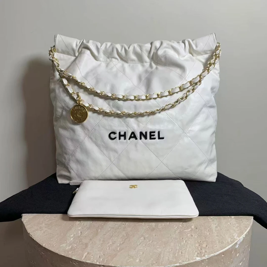 95新 Chanel/香奈儿 壹臻/C 22S白金黑字22bag中号 17470066