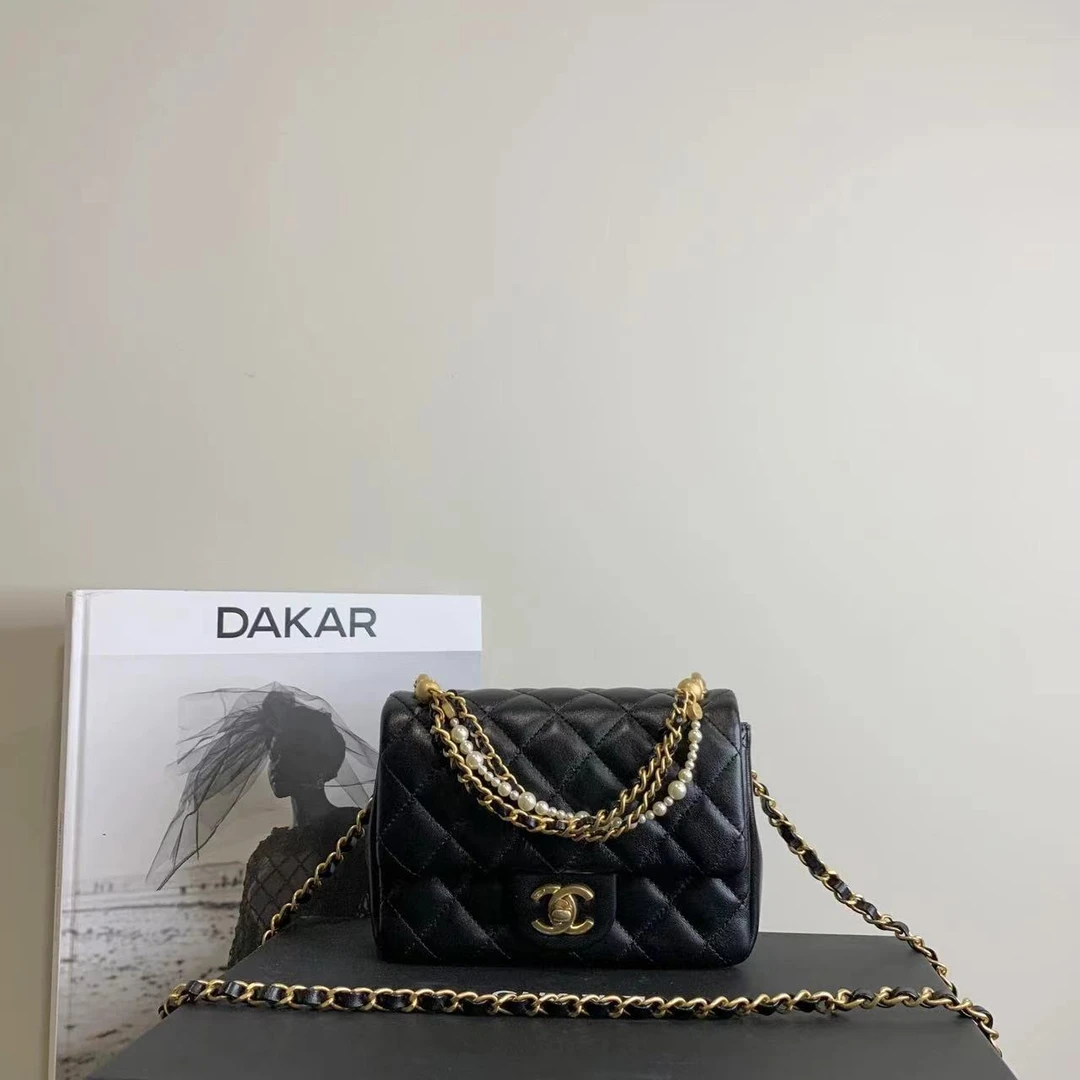 95新 Chanel/香奈儿 壹臻中古/24p黑金珍珠链方胖子/98815527