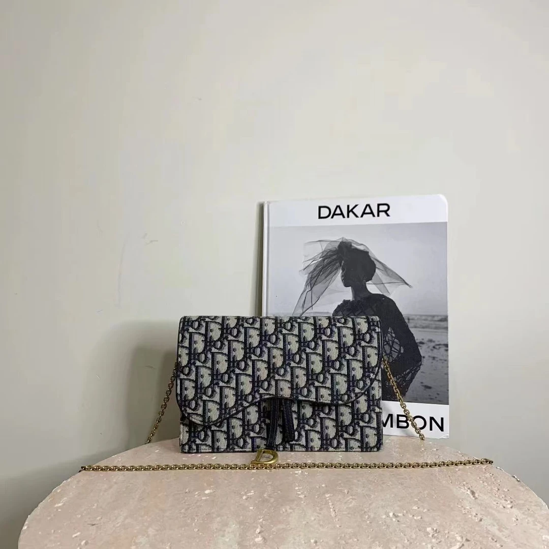 95新 DIOR/迪奥 壹臻中古/老花刺绣马鞍链条包/10465235