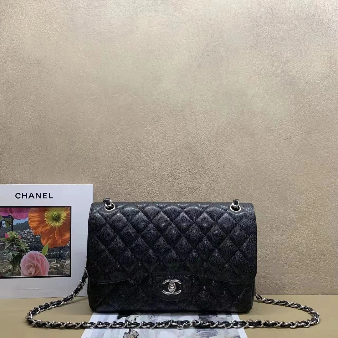 95新 Chanel/香奈儿 壹臻中古/黑银jumbo单肩包 19开 dx1680