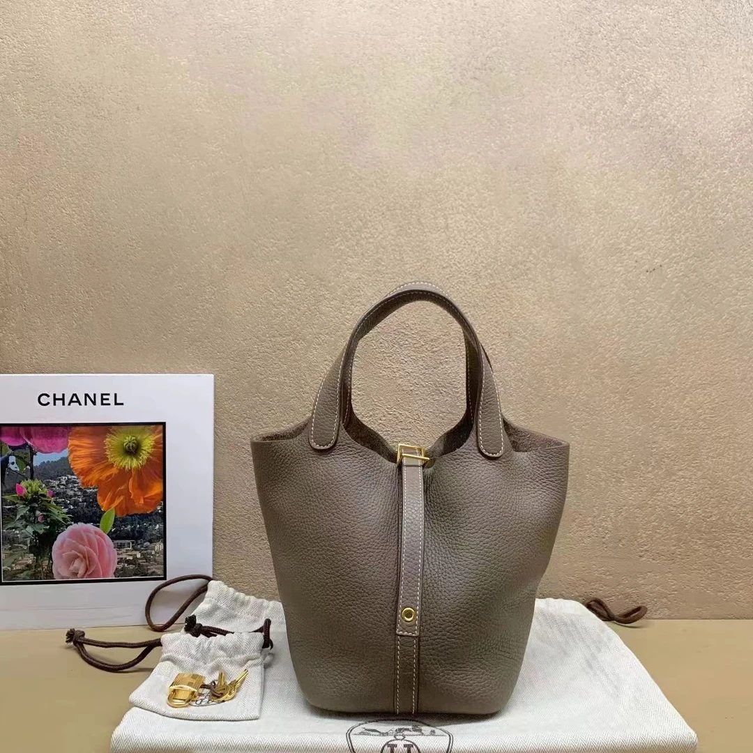 95新 Hermes/爱马仕 壹臻/大象灰金扣菜篮子18 z刻 86429489