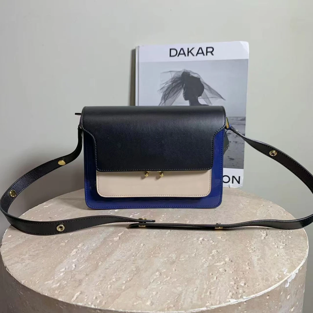 95新 MARNI 壹臻中古/ marni 蓝白黑拼色风琴包中号 44137672