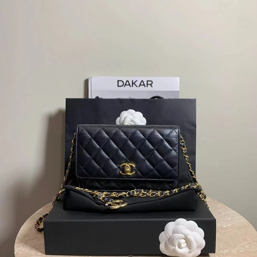 99新 Chanel/香奈儿 壹臻/23B珠光黑牛皮浮双Cwoc包 43987308
