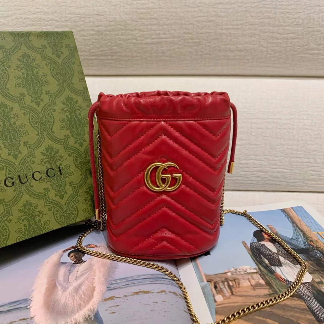 99新 GUCCI/古驰 壹臻/红金马蒙水桶mini 49303171