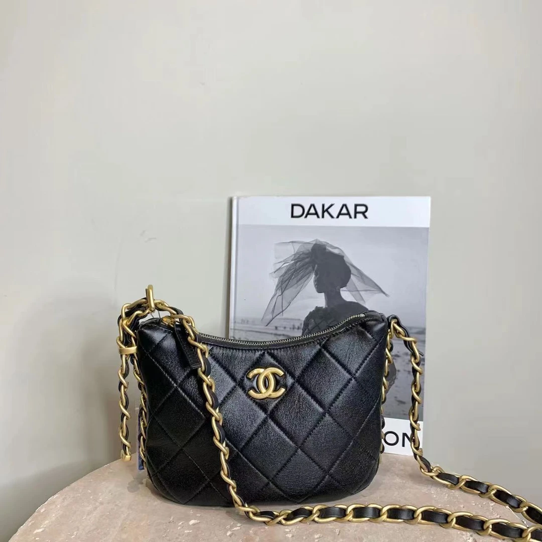95新 Chanel/香奈儿 壹臻中古/23k黑金羊嬉皮hobo 单肩包15439350