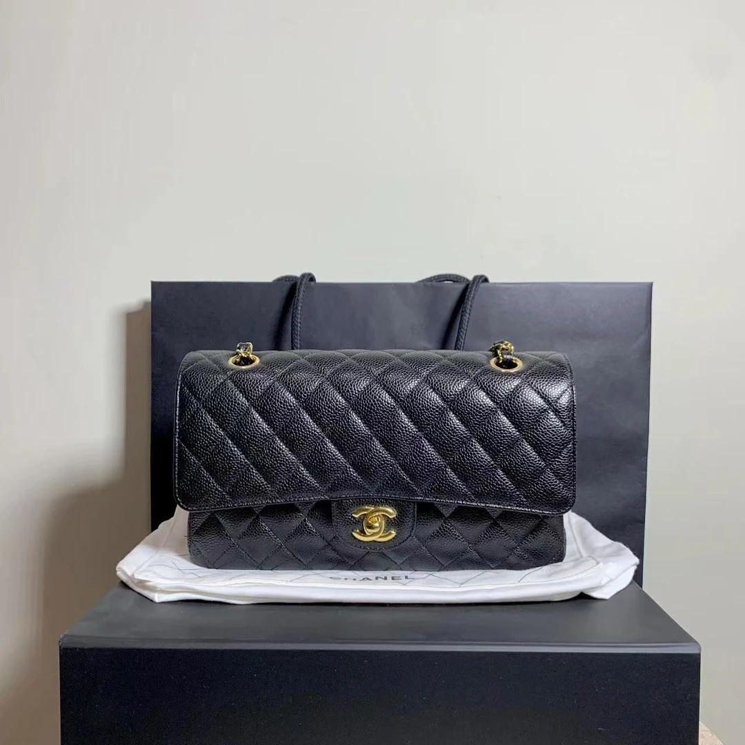 99新 Chanel/香奈儿 壹臻/黑金荔枝牛cf中号 22 年芯片 84659815
