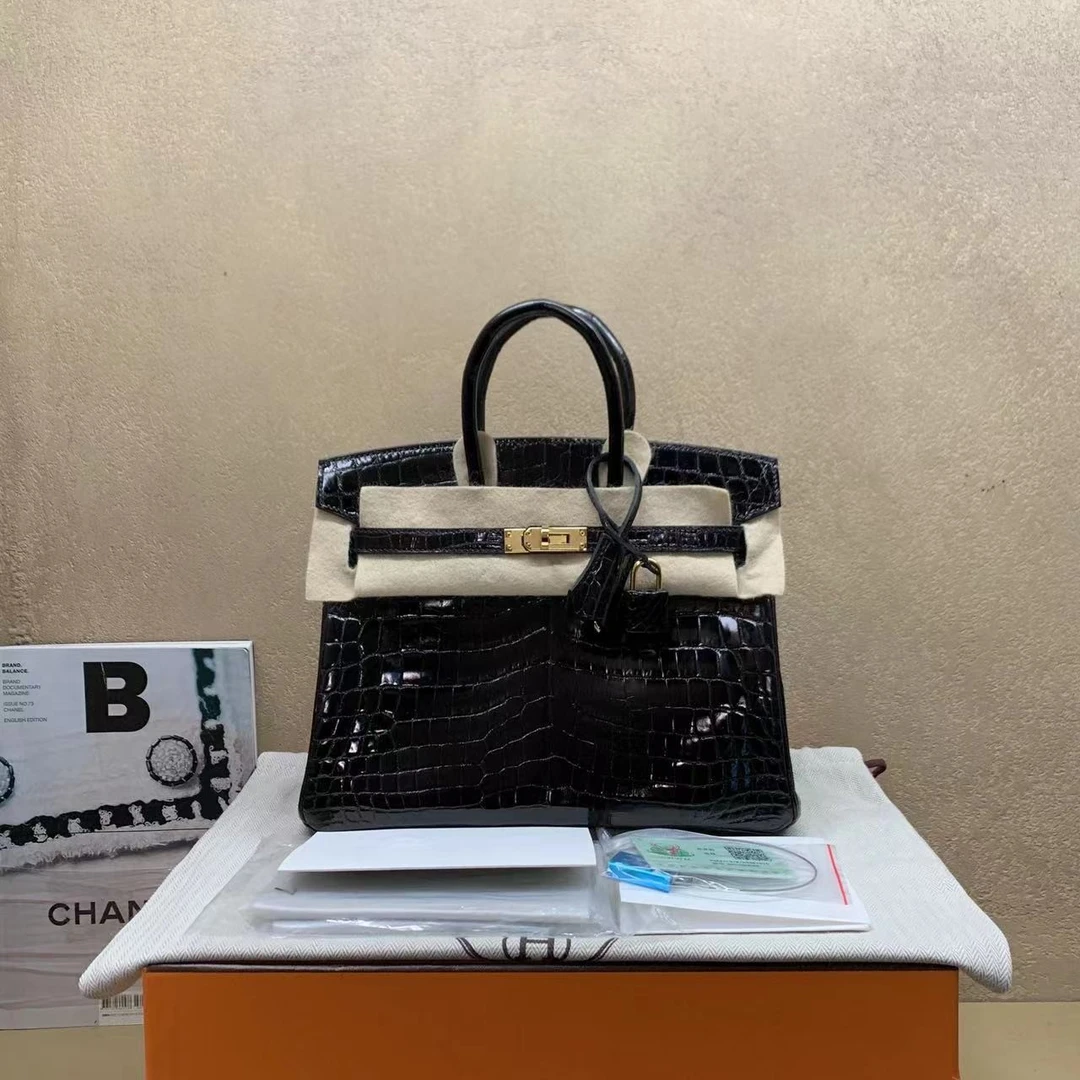 全新未使用 Hermes/爱马仕 壹臻/黑金亮面birkin25y刻/26981538
