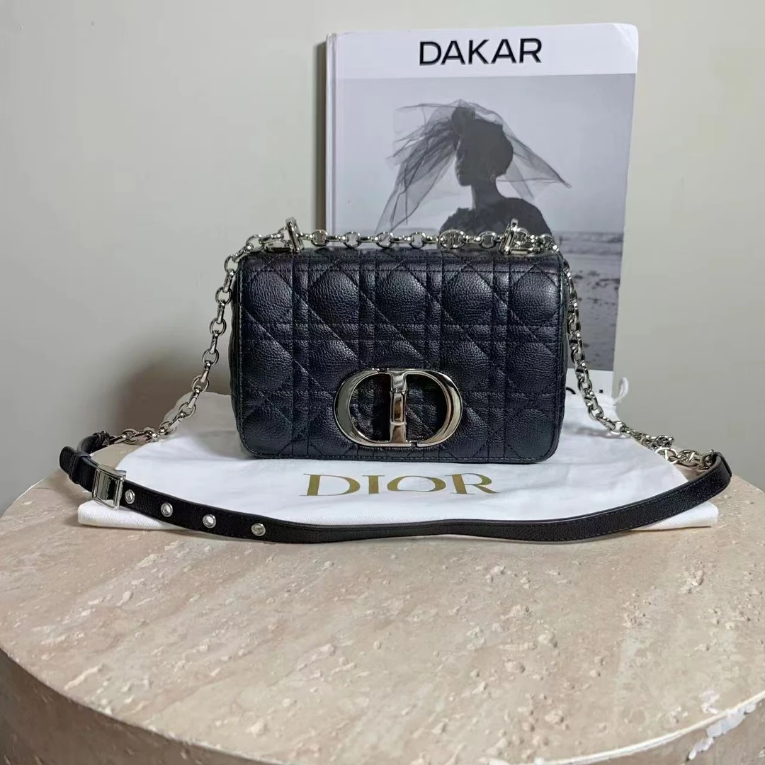 95新 DIOR/迪奥 壹臻中古/黑银caro链条包小号 40203892
