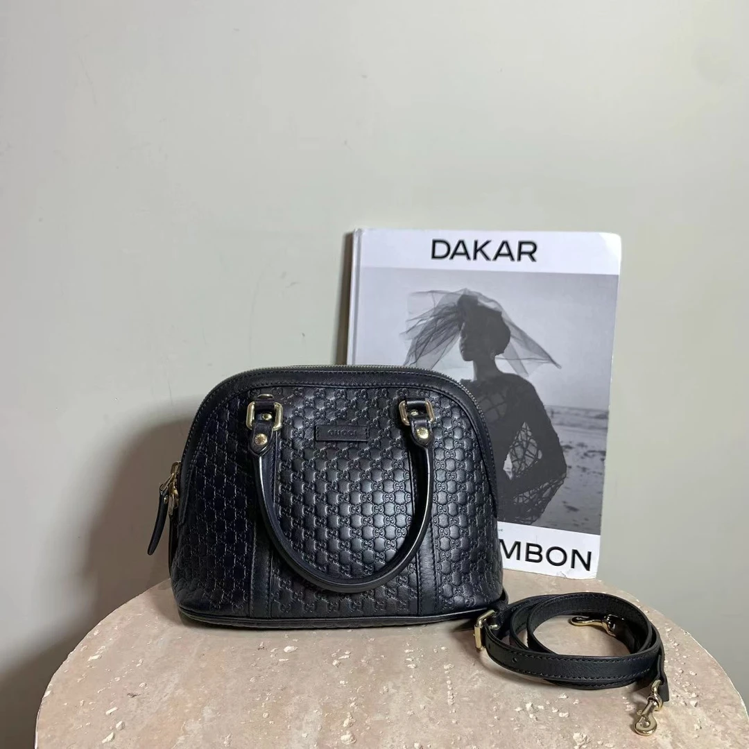 95新 GUCCI/古驰 壹臻/黑色全皮压纹贝壳包 95512353