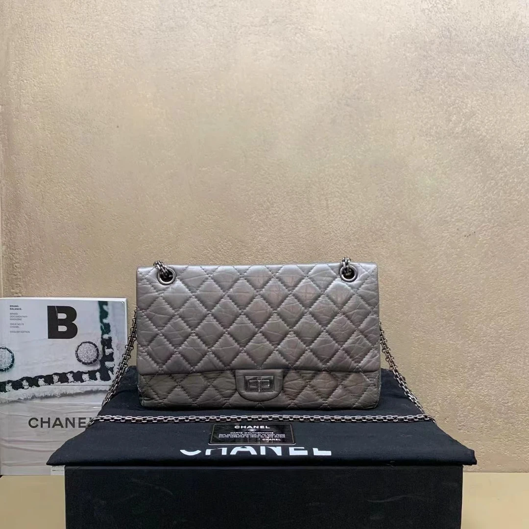 95新 Chanel/香奈儿 壹臻中古/灰色2.55中号17开 82909980