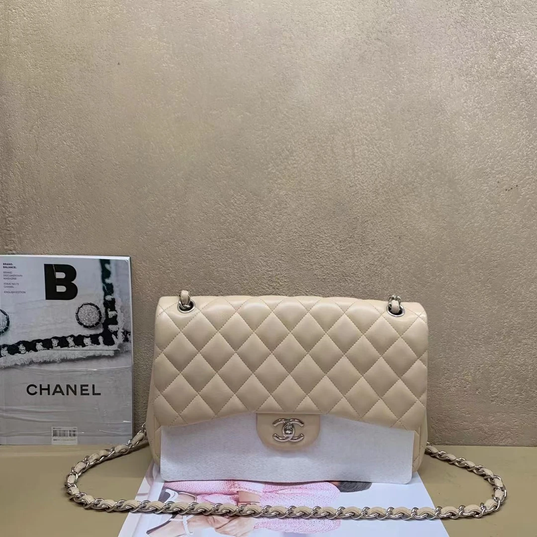 95新 Chanel/香奈儿 壹臻中古/浅奶茶色jumbo包14开 74926681