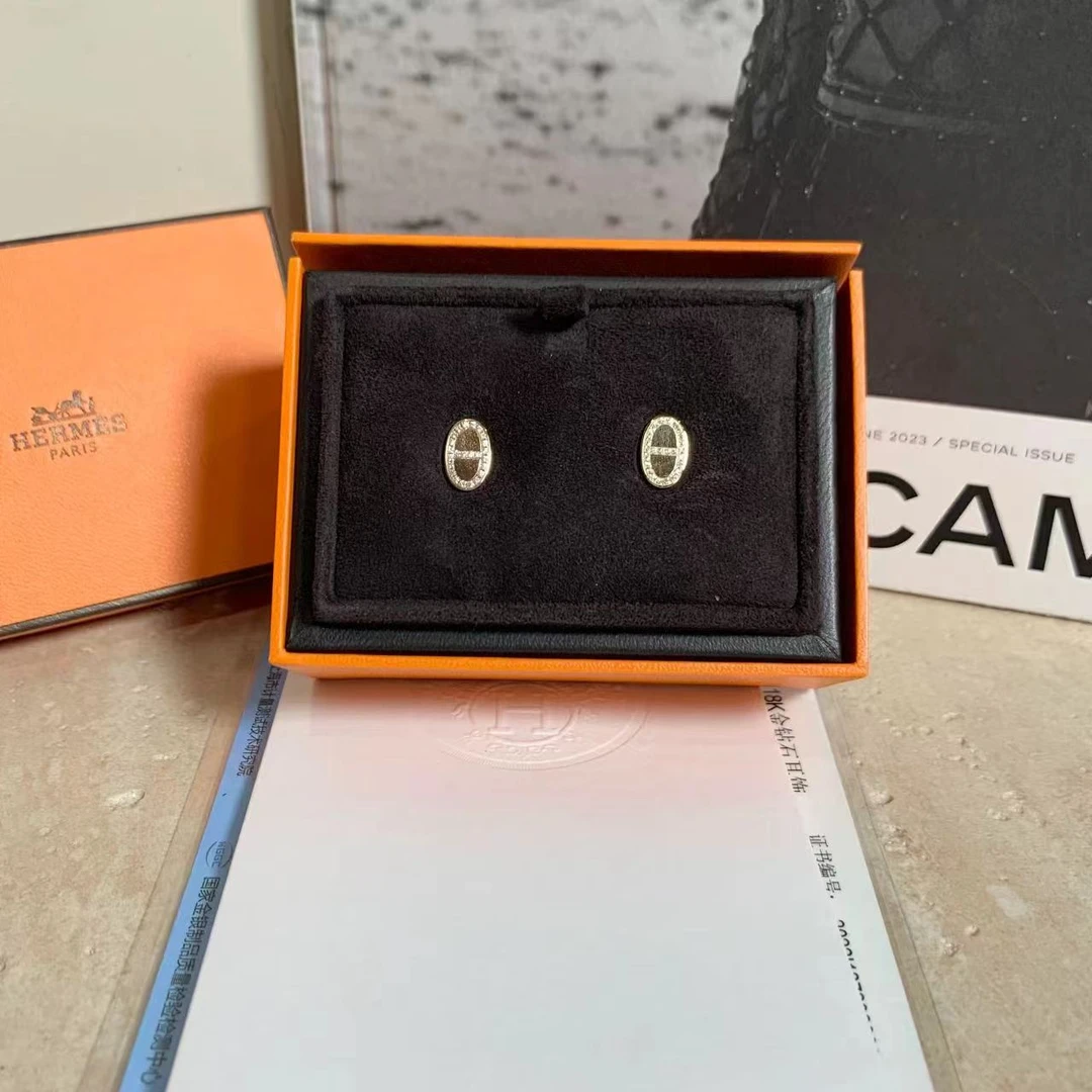 99新 Hermes/爱马仕 壹臻中古/18k玫瑰金满钻猪鼻子耳钉14088153