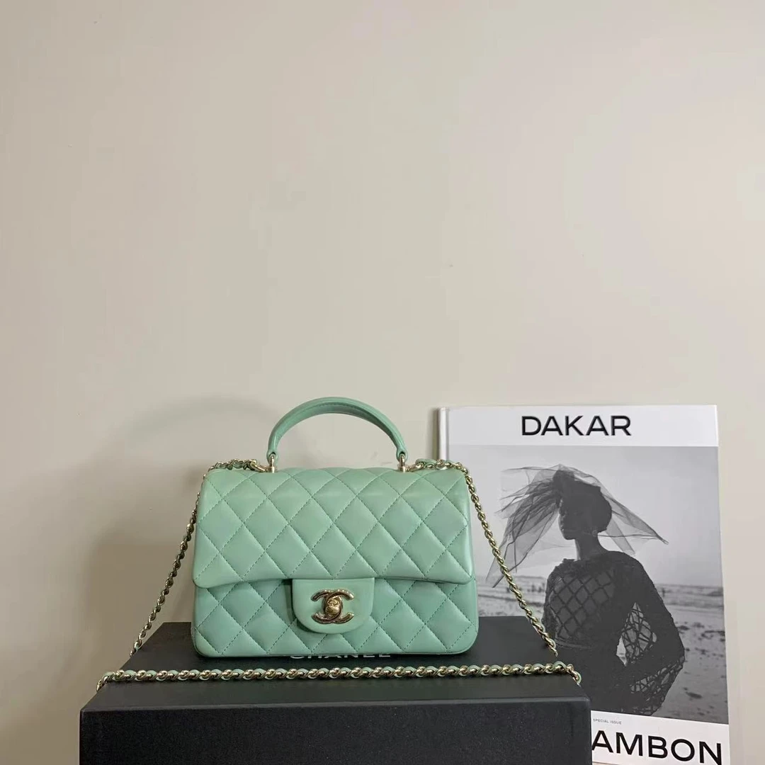 95新 Chanel/香奈儿 /Chanel23p珠光气泡绿手柄大mini 23643147