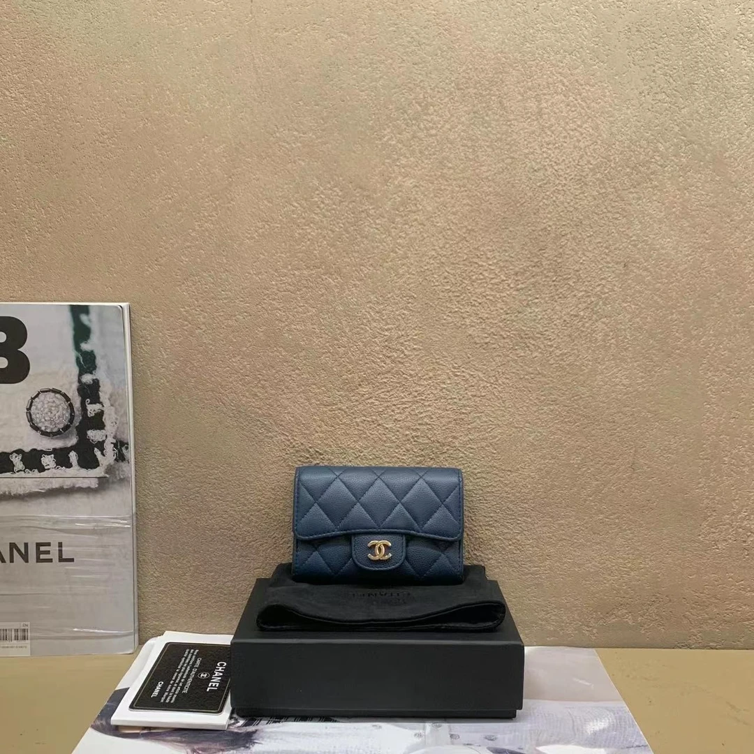 95新  壹臻中古/Chanel深蓝牛皮卡包22开卡包 92247699