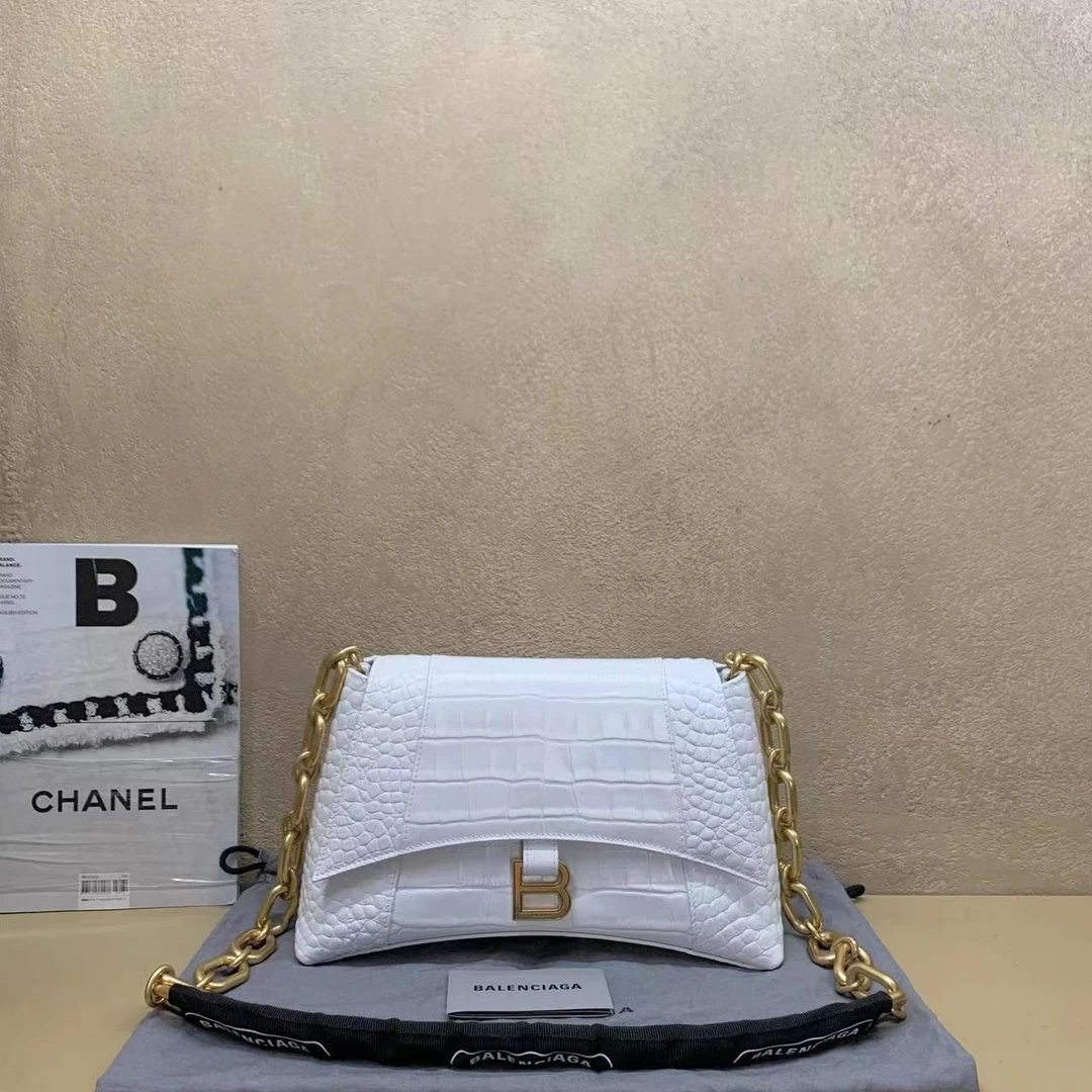 95新 Balenciaga/巴黎世家 壹臻/白金压纹沙漏链条包 93418466
