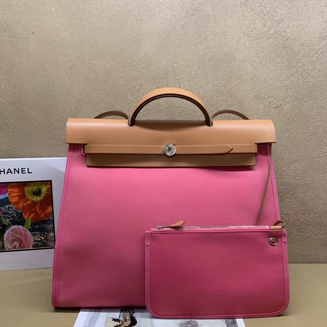 99新 Hermes/爱马仕 壹臻中古/ 粉色银扣herbag 39 框 p 51614985
