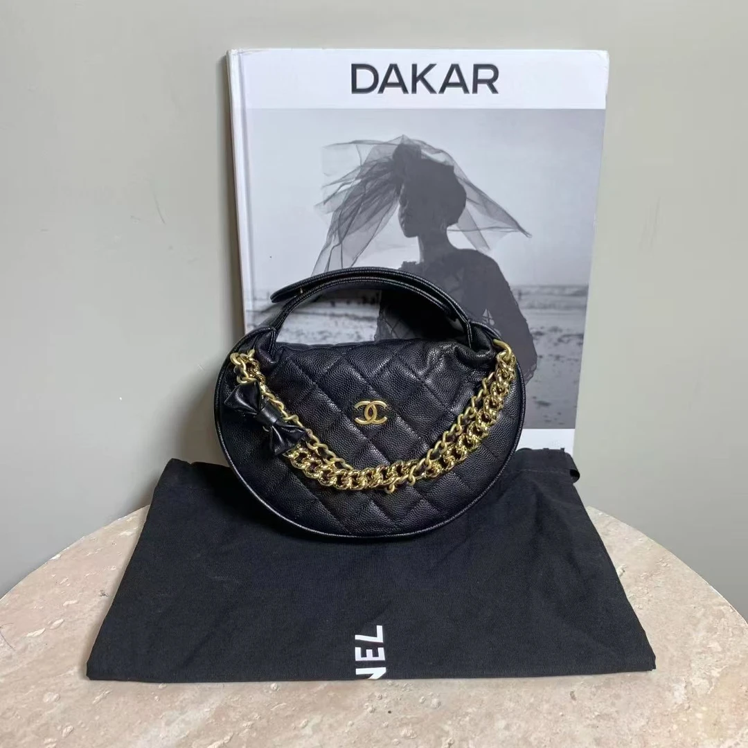 99新 Chanel/香奈儿 壹臻中古/24S黑金蝴蝶结呼啦圈 45458725