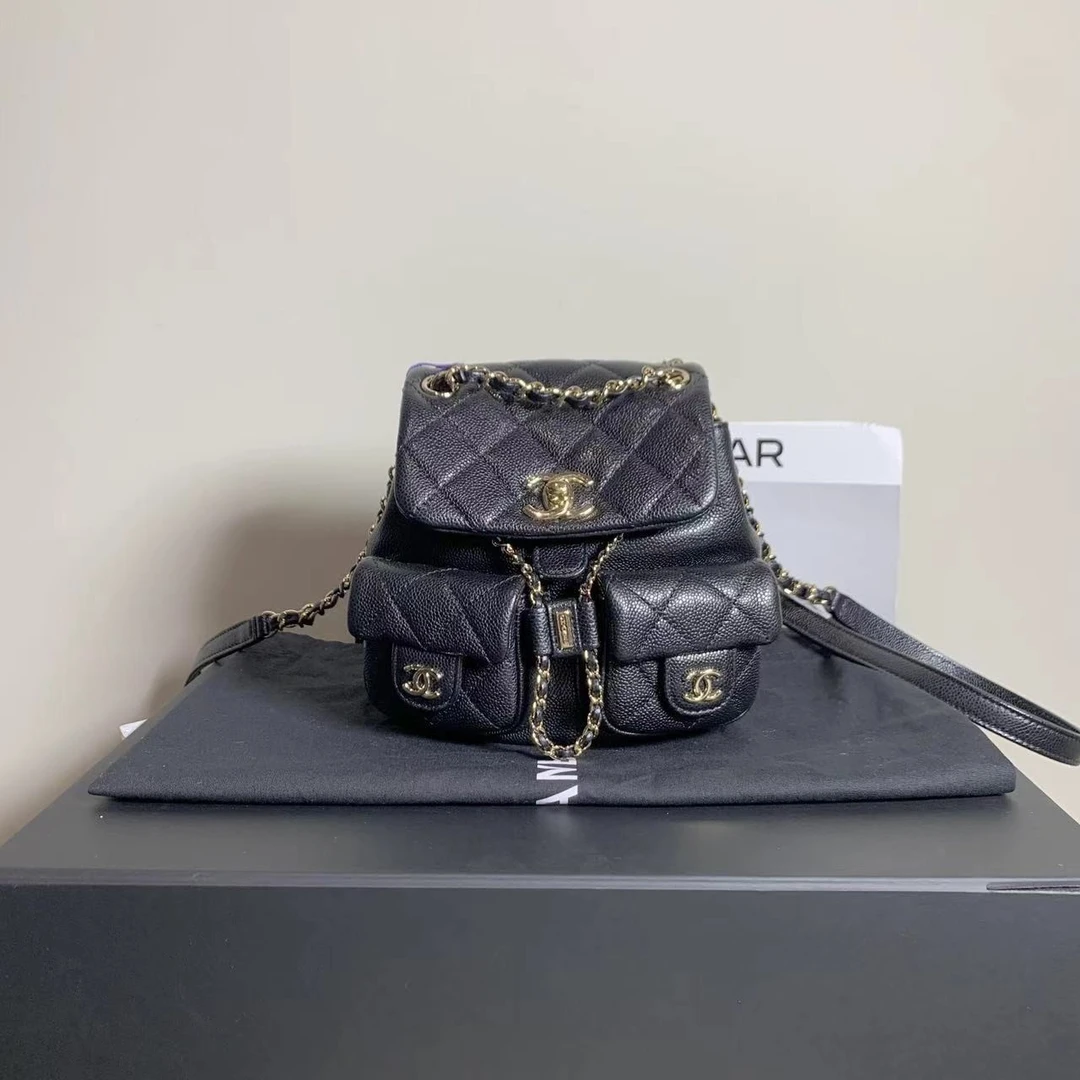 99新 Chanel/香奈儿 壹臻黑金牛青蛙dumamini双肩包 98006484