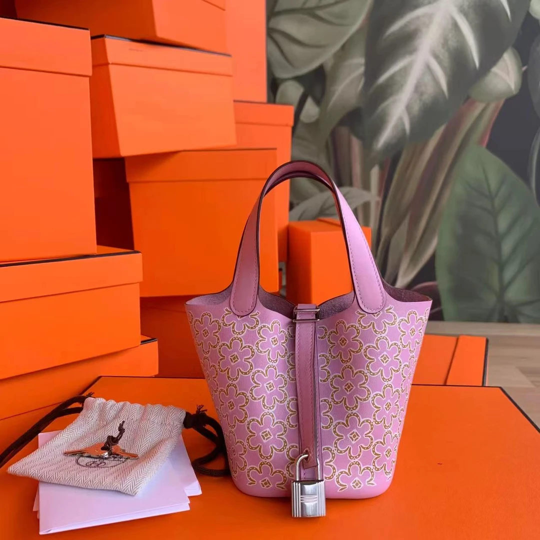 全新未使用 Hermes/爱马仕 壹臻中古/锦葵紫小花菜篮子96395685