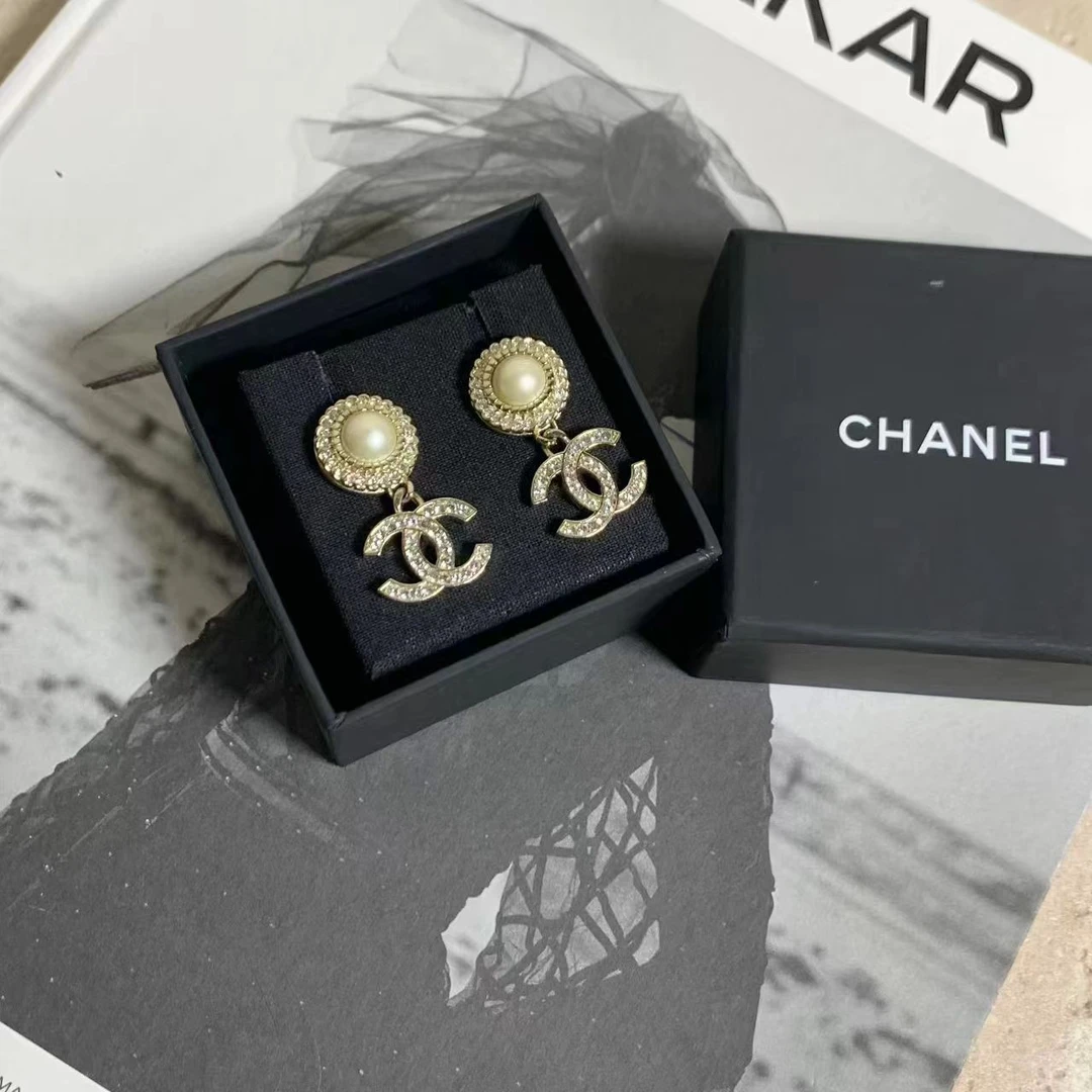 99新 Chanel/香奈儿 壹臻/21b珍珠满钻太阳花双C吊坠耳钉15767412