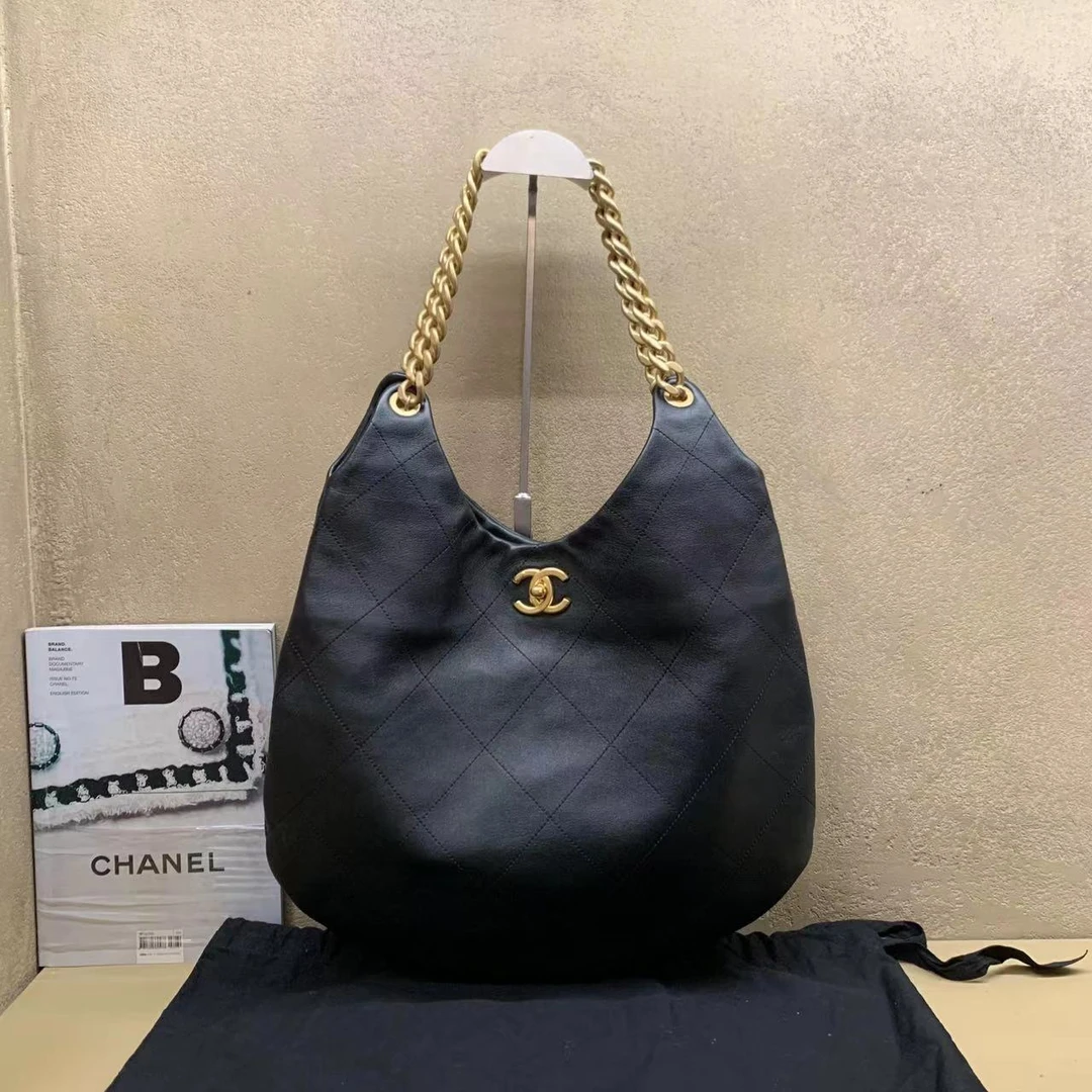 95新 Chanel/香奈儿 壹臻中古/Chanel预留黑金牛hobo包/ 84359001