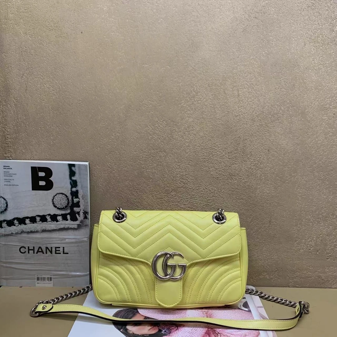 95新 GUCCI/古驰 壹臻中古/柠檬黄马蒙26 单肩包44986899