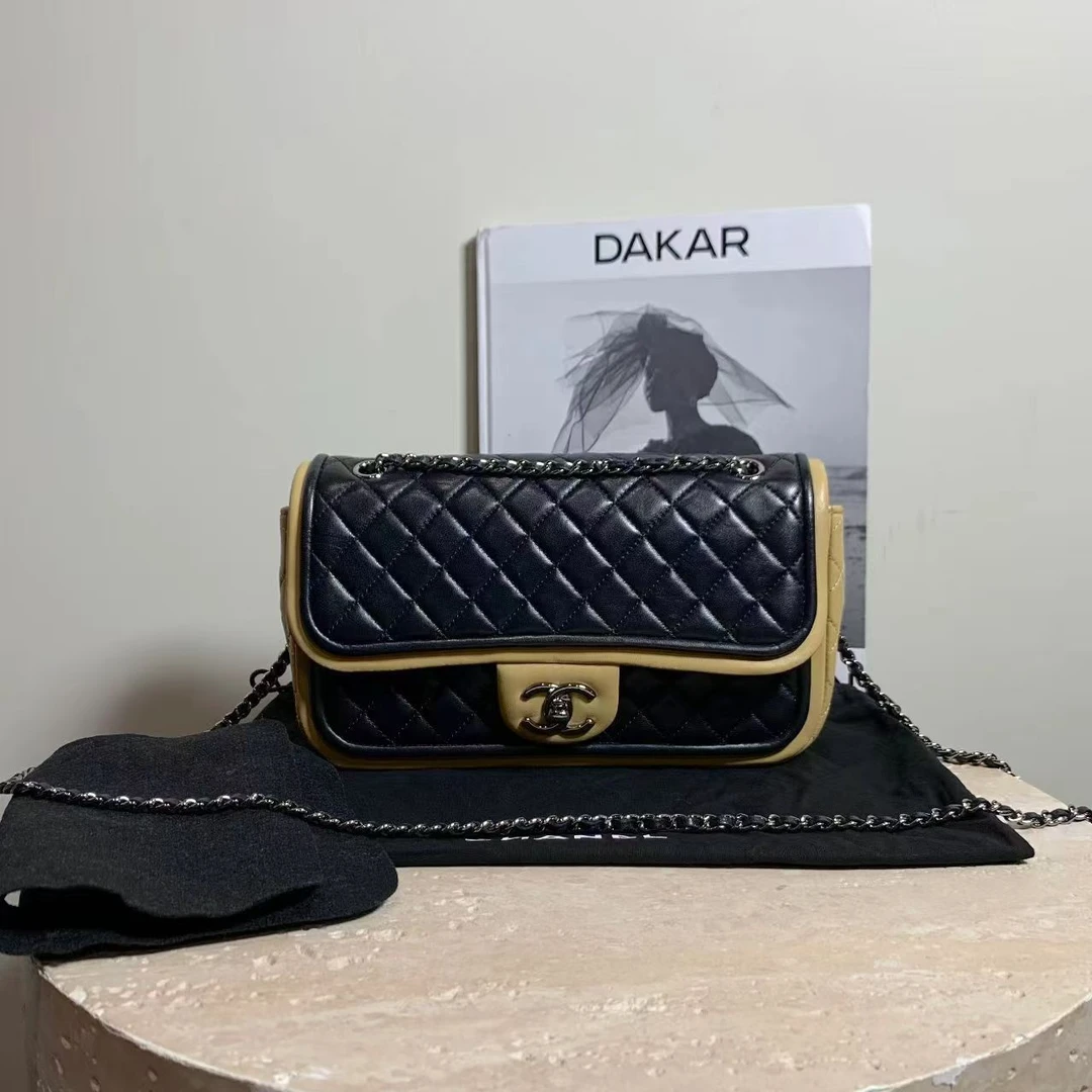 95新 Chanel/香奈儿 壹臻中古/黑拼奶茶色cf季节款 18开 dx1814