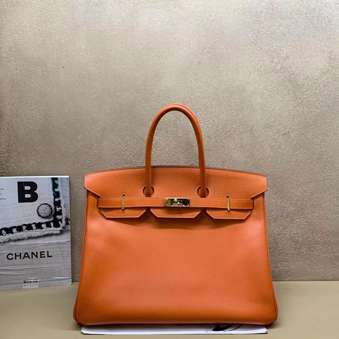 95新  壹臻中古/Hermes尾款 爱马仕橙金扣birkin35 框N  36146520