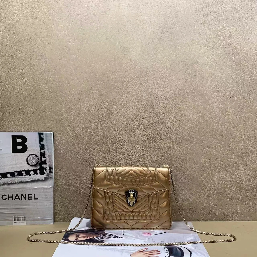 95新 BVLGARI/宝格丽 壹臻中古/金色蛇头包小号 dx1223