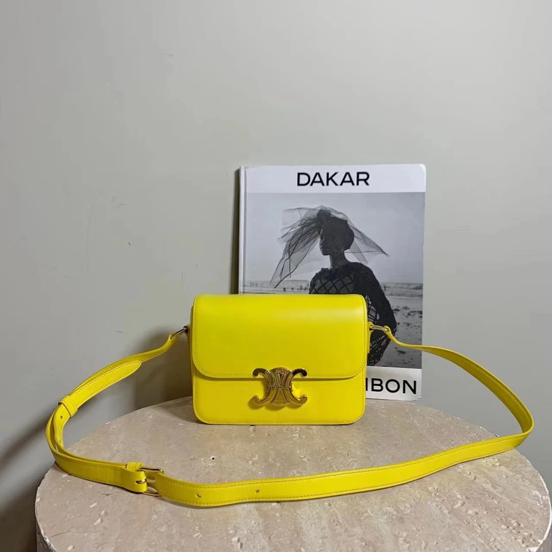 99新 Celine/思琳 壹臻中古/黄色凯旋门金扣box包 teen 80287224