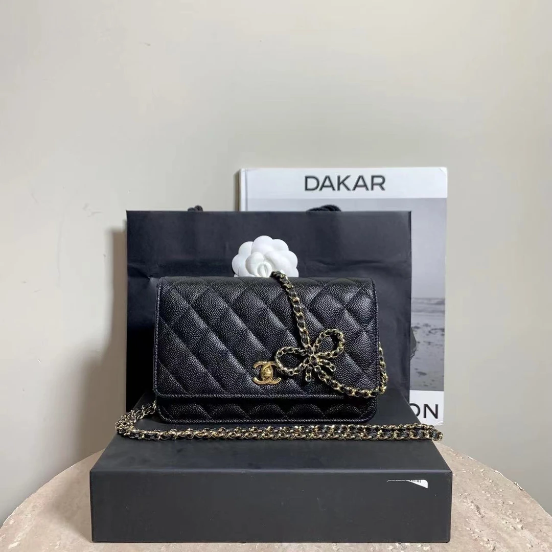 99新 Chanel/香奈儿 壹臻中古/ 23s黑金牛蝴蝶结链条woc 28972980