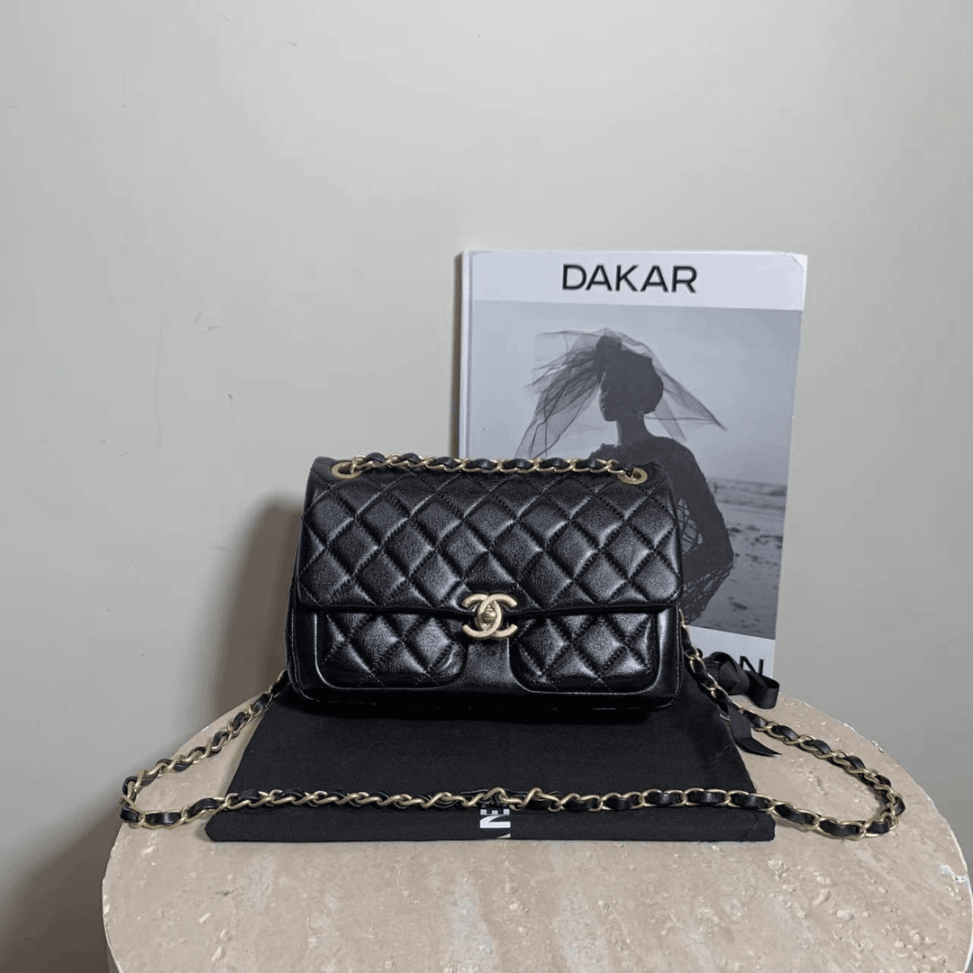 99新 Chanel/香奈儿 定金壹臻中古/23K黑金双口袋包44089214