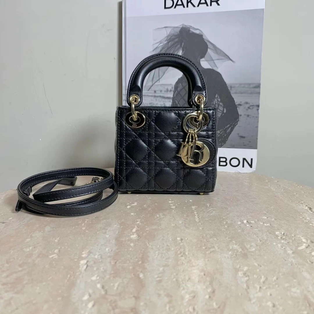 95新 DIOR/迪奥 壹臻/黑金mini三格戴妃手拎包/29226079