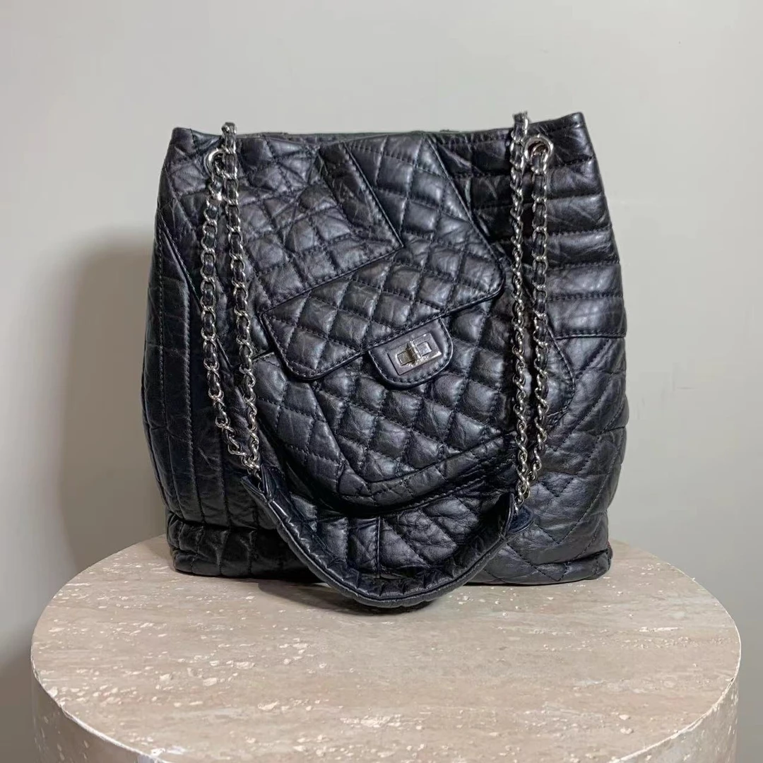 95新 Chanel/香奈儿  壹臻中古/黑银2.55tote包 13开 48089660