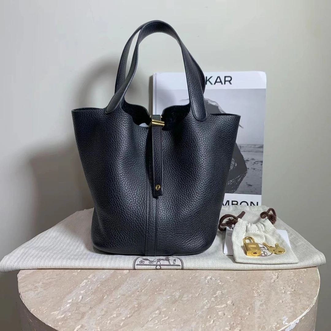 95新 Hermes/爱马仕 壹臻中古/黑金菜篮子22单肩包 D刻44954579
