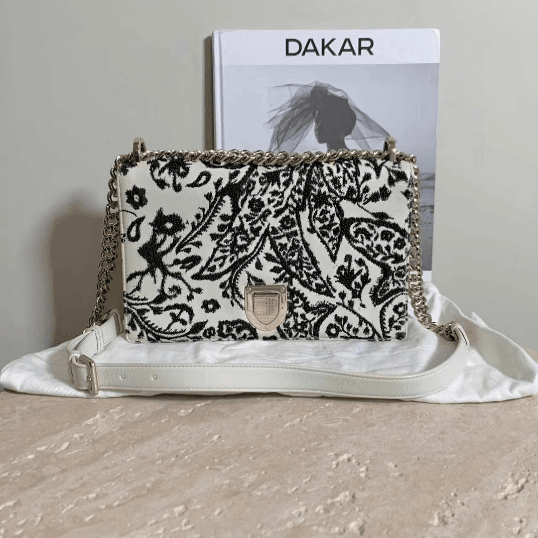 95新 DIOR/迪奥 壹臻中古/黑白秀款刺绣盾牌包 13393032
