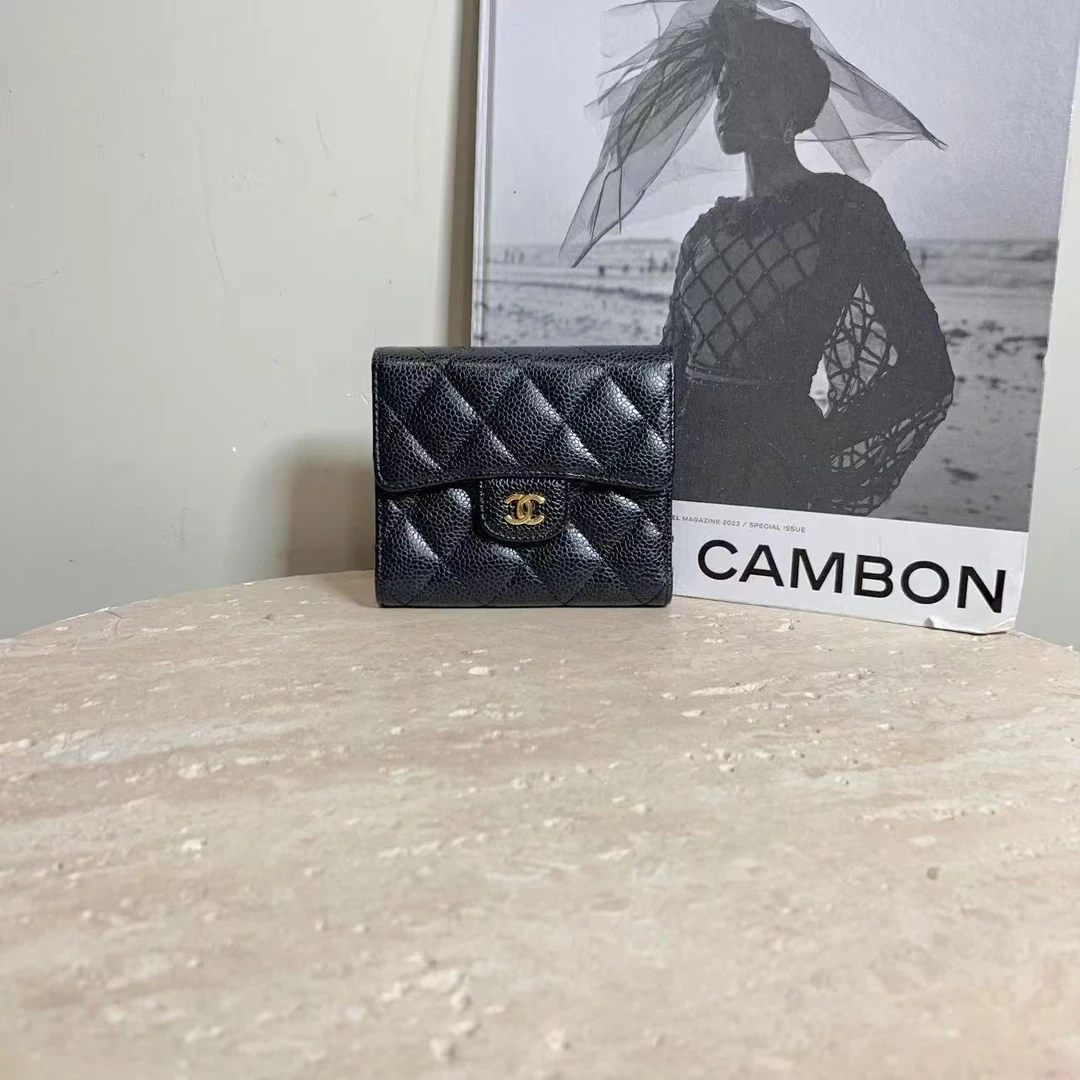 95新 Chanel/香奈儿 壹臻中古/ 黑金荔枝短款钱包 24开 84745582