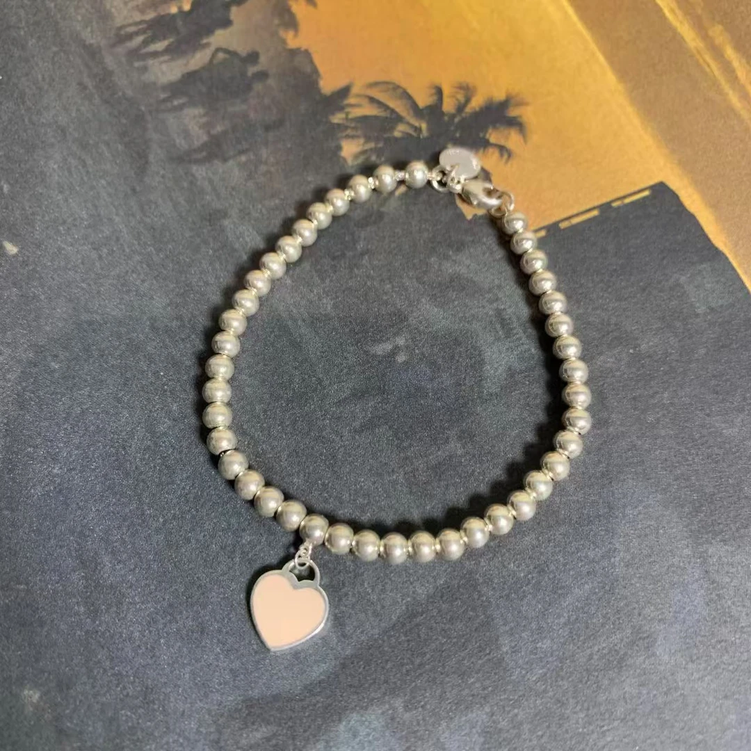 95新 Tiffany & Co./蒂芙尼 壹臻/925银珐琅桃心手链 55559875