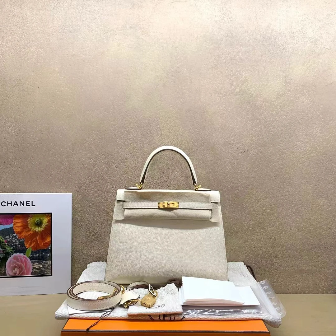 99新 Hermes/爱马仕 壹臻中古/奶油白金扣 kelly25 u刻 34823453
