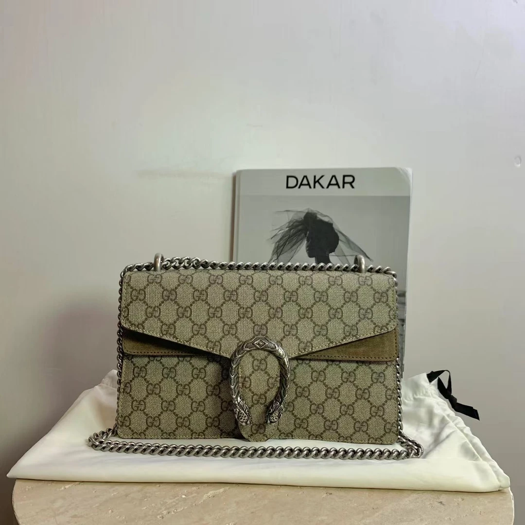 99新 GUCCI/古驰 壹臻/ 老花拼驼色酒神包 中号 25512877