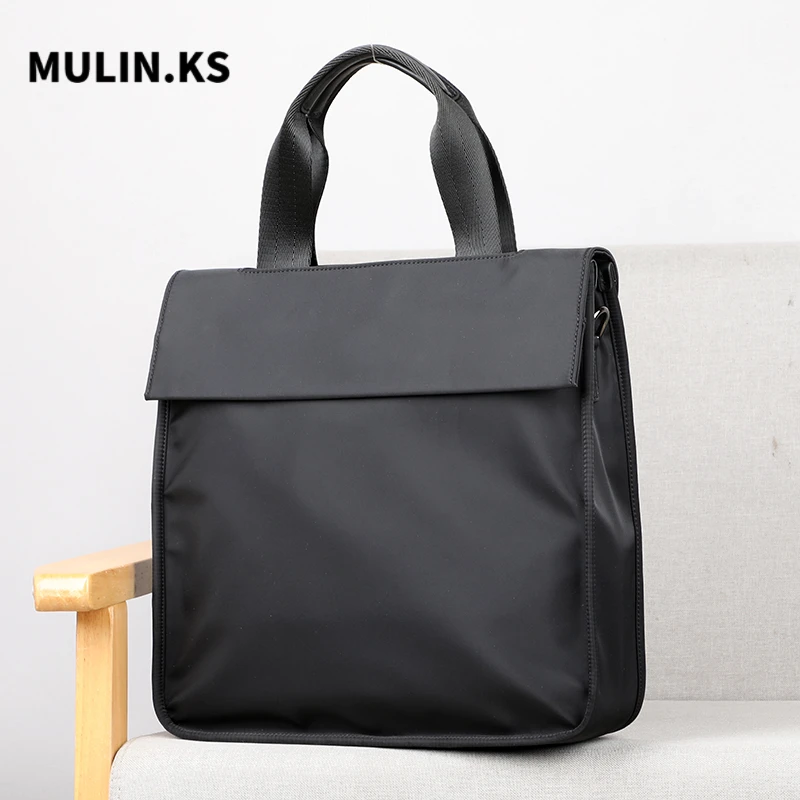 竖款手提包男帆布斜挎包休闲牛津布男包商务通勤包有水杯位翻盖