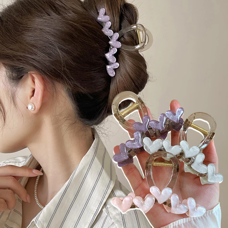 韩系爱心发夹女2025新款高端发卡后脑勺盘发抓夹鲨鱼夹子甜美头饰